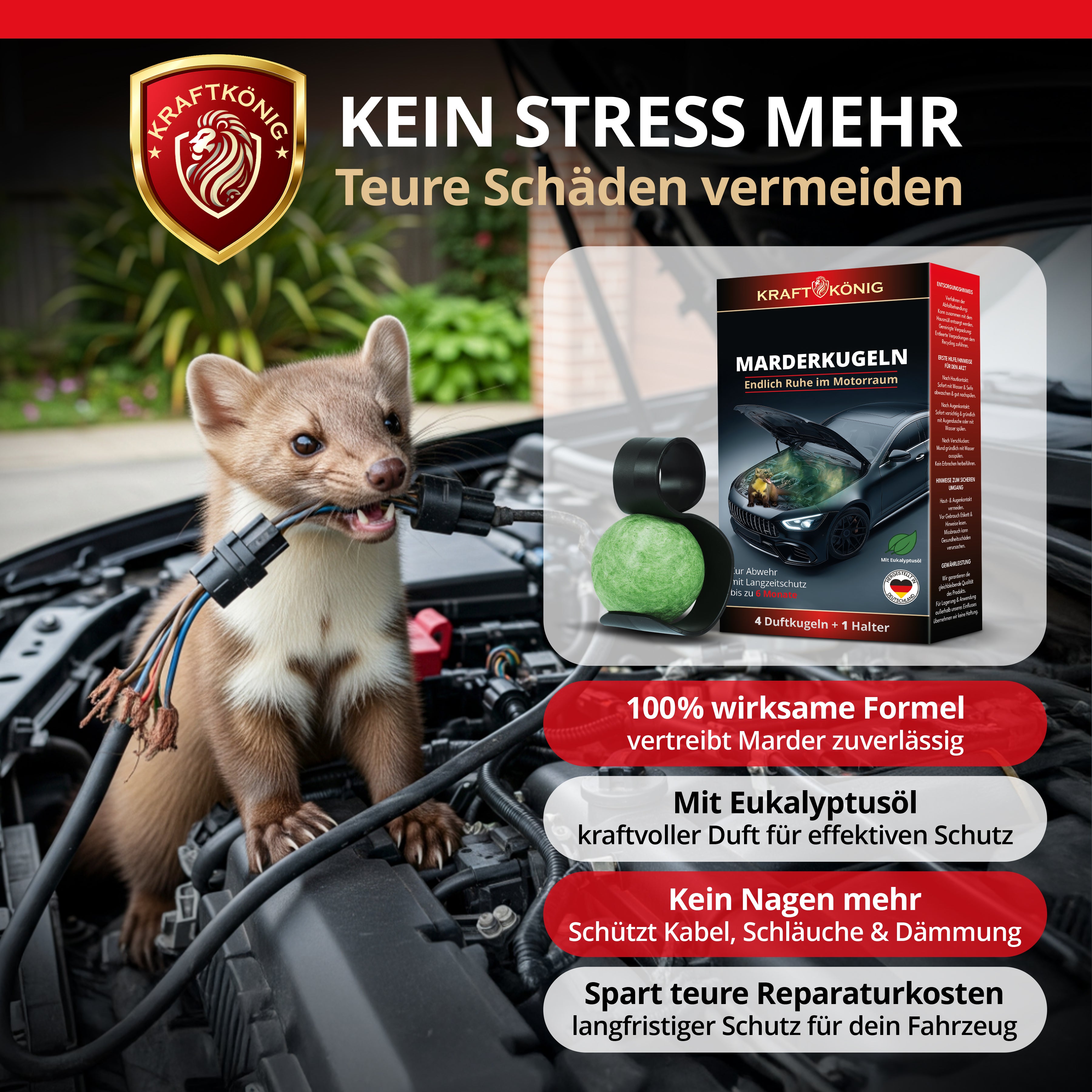 KRAFTKÖNIG Premium Marderkugeln – 4 Stück