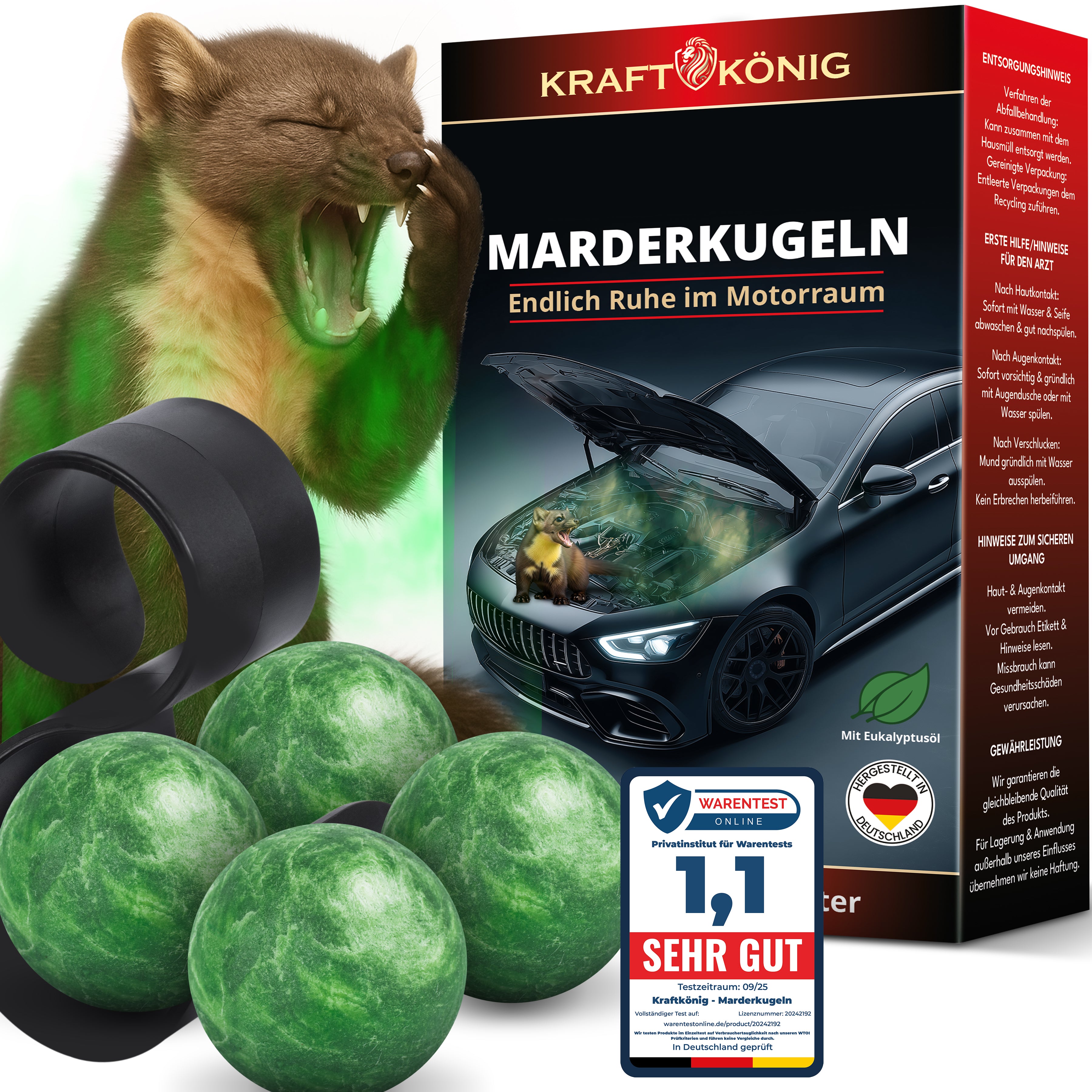 KRAFTKÖNIG Premium Marderkugeln – 4 Stück